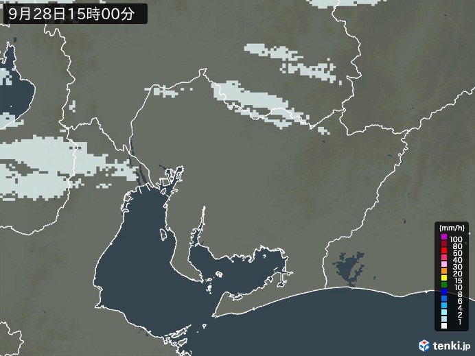 愛知県の雨雲レーダー(2023年09月28日)