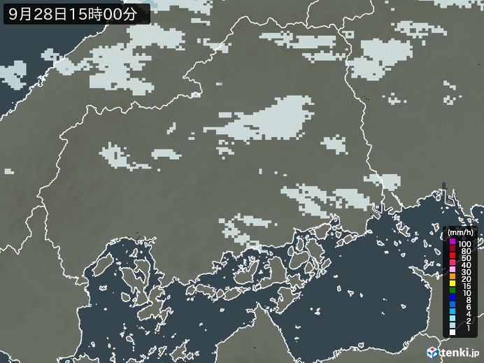 広島県の雨雲レーダー(2023年09月28日)