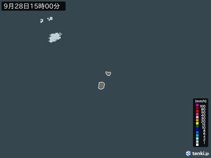 南大東島(沖縄県)の雨雲レーダー(2023年09月28日)