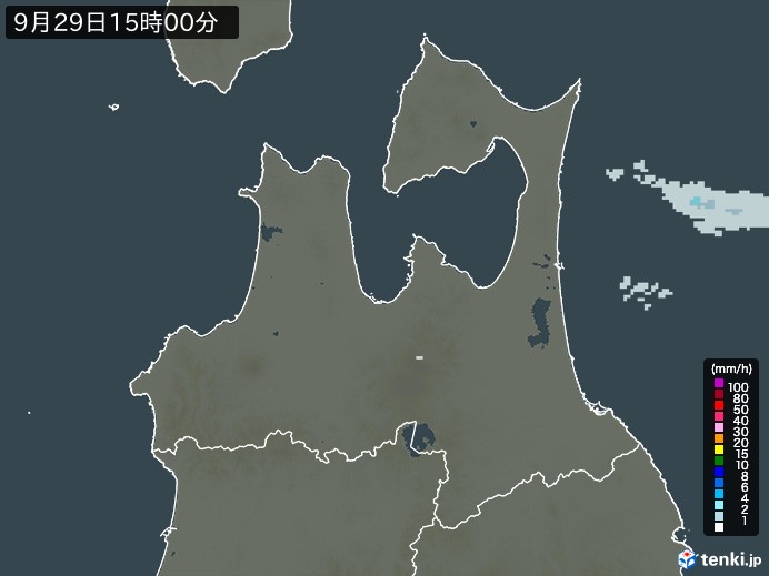 青森県の雨雲レーダー(2023年09月29日)