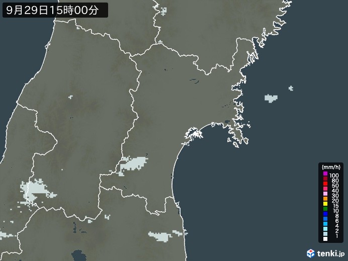 宮城県の雨雲レーダー(2023年09月29日)