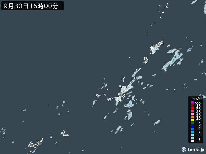 沖縄地方の雨雲レーダー(2023年09月30日)