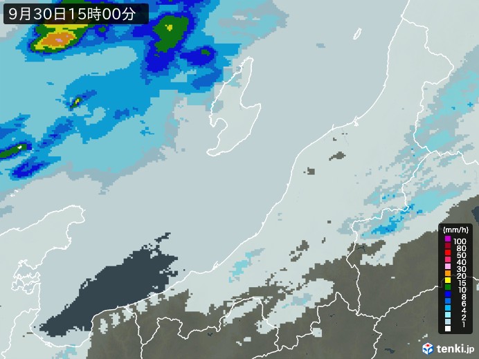 新潟県の雨雲レーダー(2023年09月30日)