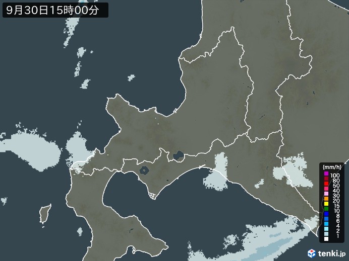 道央の雨雲レーダー(2023年09月30日)