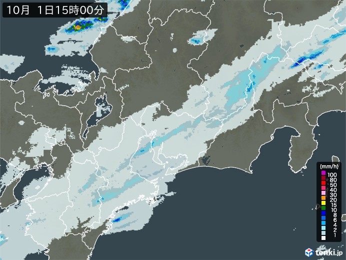 東海地方の雨雲レーダー(2023年10月01日)