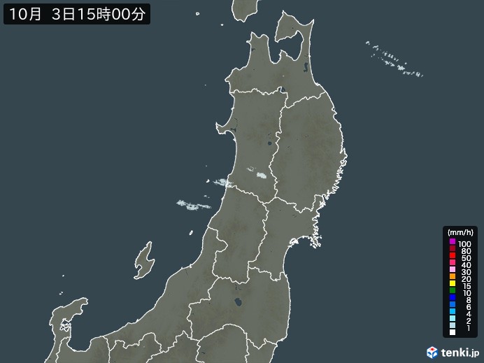 東北地方の雨雲レーダー(2023年10月03日)