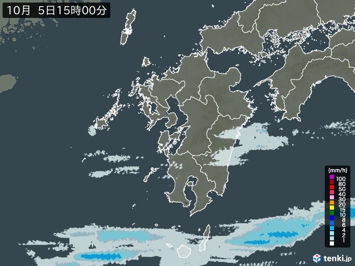 九州地方の雨雲レーダー(2023年10月05日)
