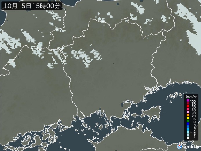 岡山県の雨雲レーダー(2023年10月05日)