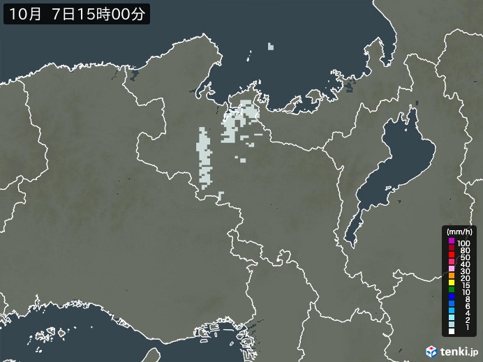 京都府の雨雲レーダー(2023年10月07日)
