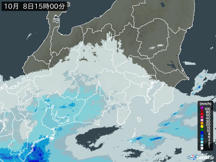 関東・甲信地方の雨雲レーダー(2023年10月08日)