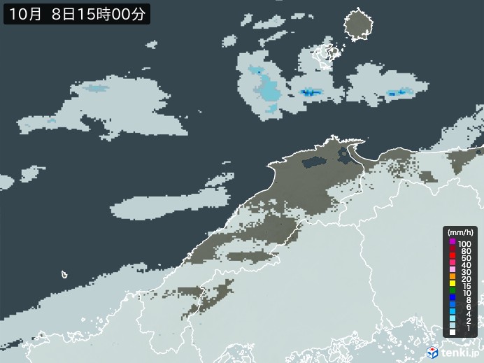 島根県の雨雲レーダー(2023年10月08日)