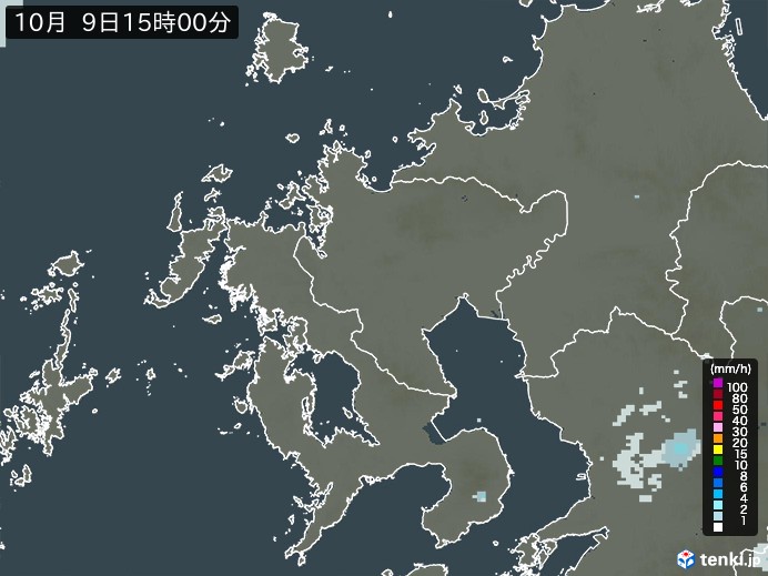 佐賀県の雨雲レーダー(2023年10月09日)