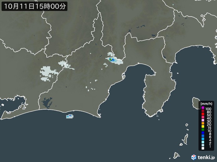 静岡県の雨雲レーダー(2023年10月11日)