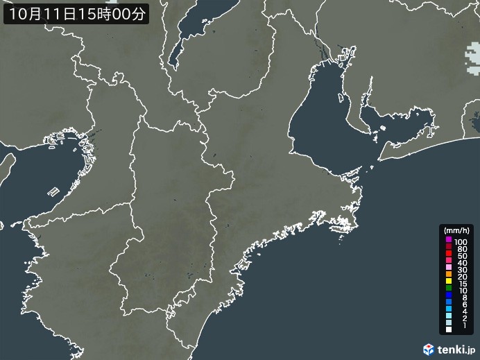 三重県の雨雲レーダー(2023年10月11日)