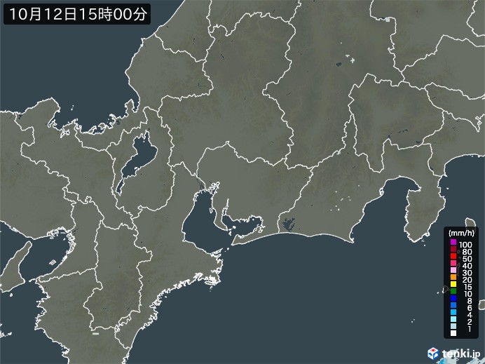 東海地方の雨雲レーダー(2023年10月12日)