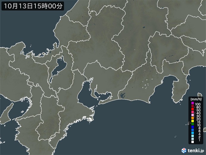 東海地方の雨雲レーダー(2023年10月13日)