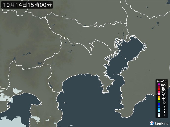 神奈川県の雨雲レーダー(2023年10月14日)