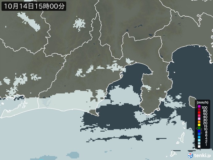 静岡県の雨雲レーダー(2023年10月14日)
