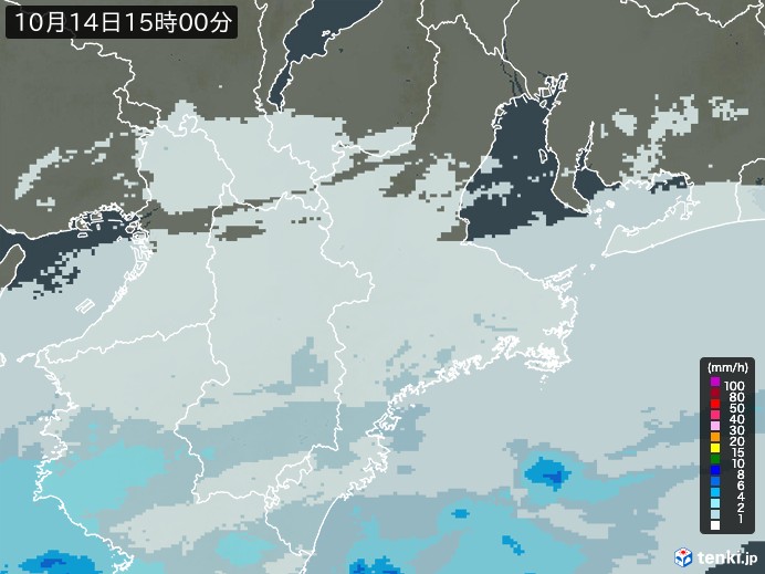 三重県の雨雲レーダー(2023年10月14日)