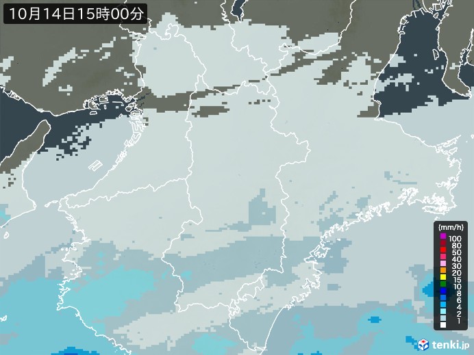 奈良県の雨雲レーダー(2023年10月14日)