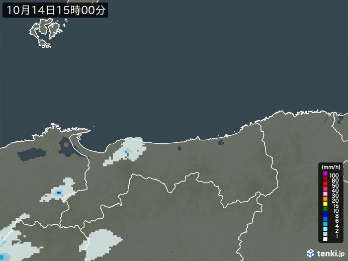 鳥取県の雨雲レーダー(2023年10月14日)