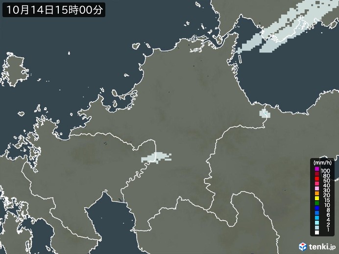福岡県の雨雲レーダー(2023年10月14日)