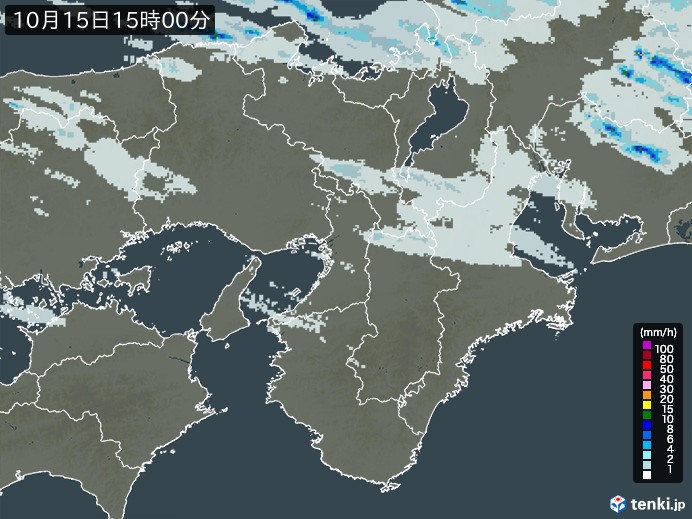 近畿地方の雨雲レーダー(2023年10月15日)