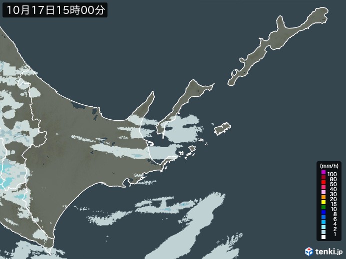 道東の雨雲レーダー(2023年10月17日)