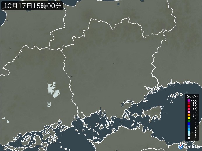 岡山県の雨雲レーダー(2023年10月17日)