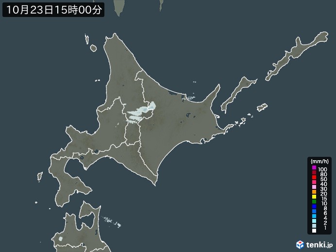 北海道地方の雨雲レーダー(2023年10月23日)