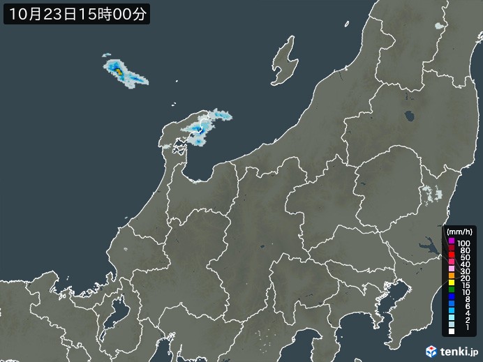 北陸地方の雨雲レーダー(2023年10月23日)