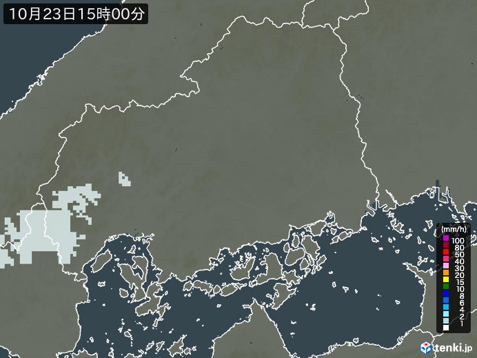 広島県の雨雲レーダー(2023年10月23日)