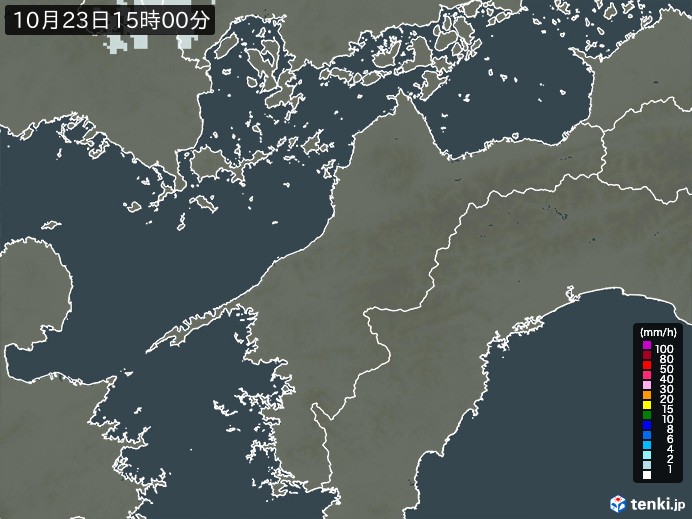 愛媛県の雨雲レーダー(2023年10月23日)
