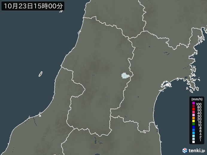 山形県の雨雲レーダー(2023年10月23日)