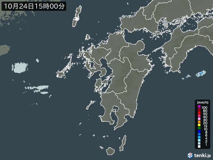 九州地方の雨雲レーダー(2023年10月24日)