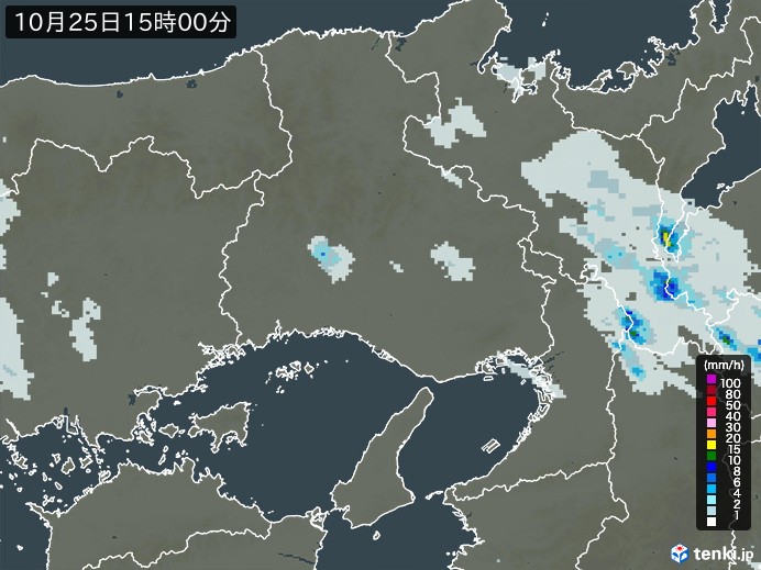 兵庫県の雨雲レーダー(2023年10月25日)