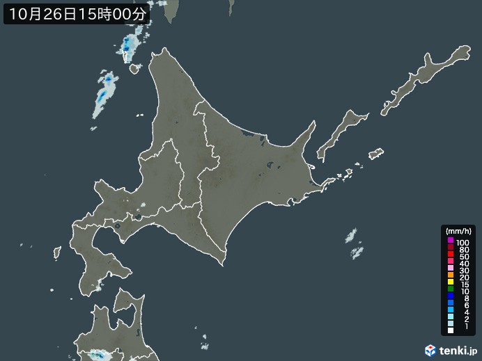北海道地方の雨雲レーダー(2023年10月26日)