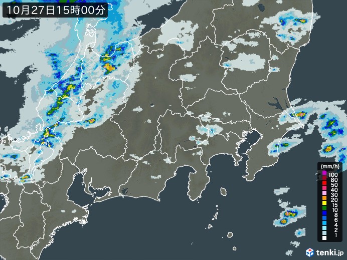 関東・甲信地方の雨雲レーダー(2023年10月27日)