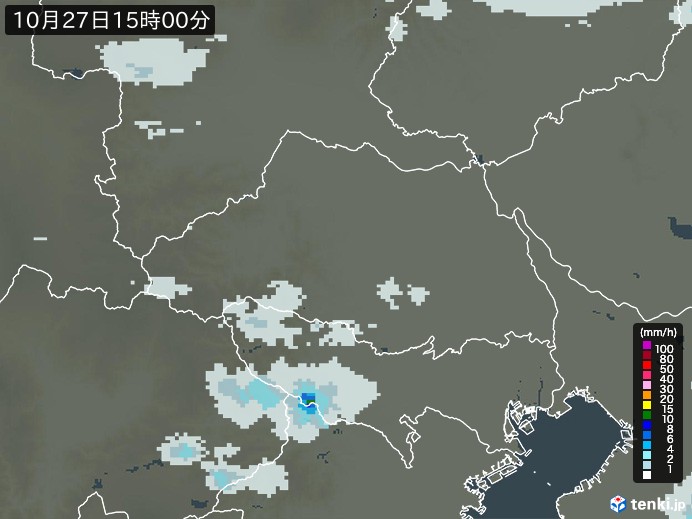 埼玉県の雨雲レーダー(2023年10月27日)