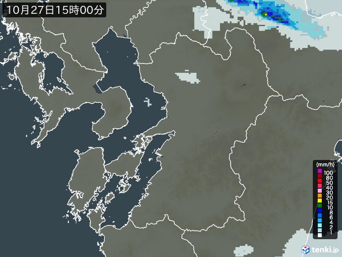 熊本県の雨雲レーダー(2023年10月27日)