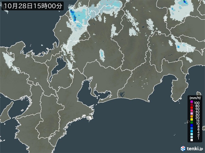 東海地方の雨雲レーダー(2023年10月28日)