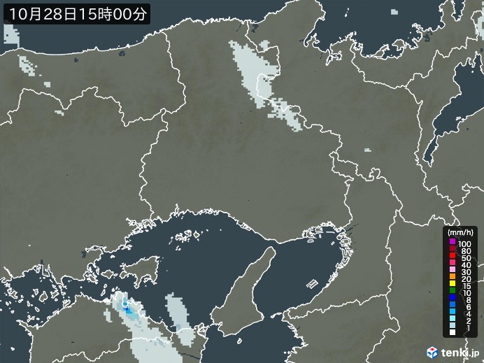 兵庫県の雨雲レーダー(2023年10月28日)