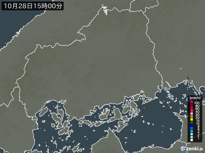 広島県の雨雲レーダー(2023年10月28日)