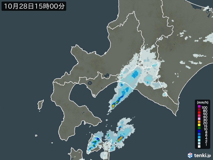 道南の雨雲レーダー(2023年10月28日)
