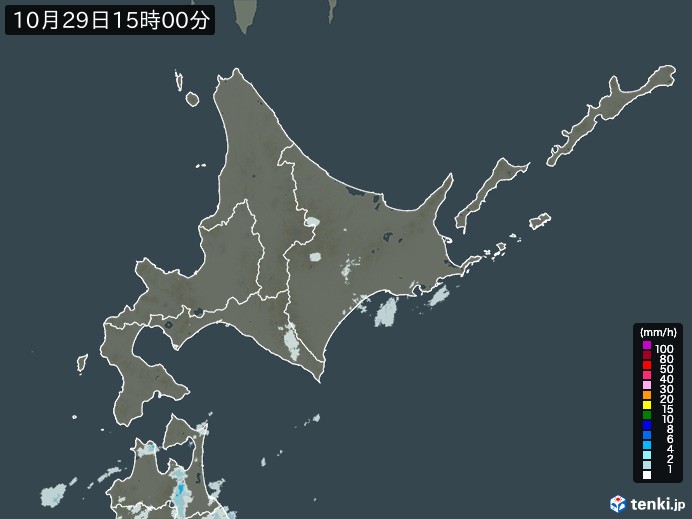 北海道地方の雨雲レーダー(2023年10月29日)