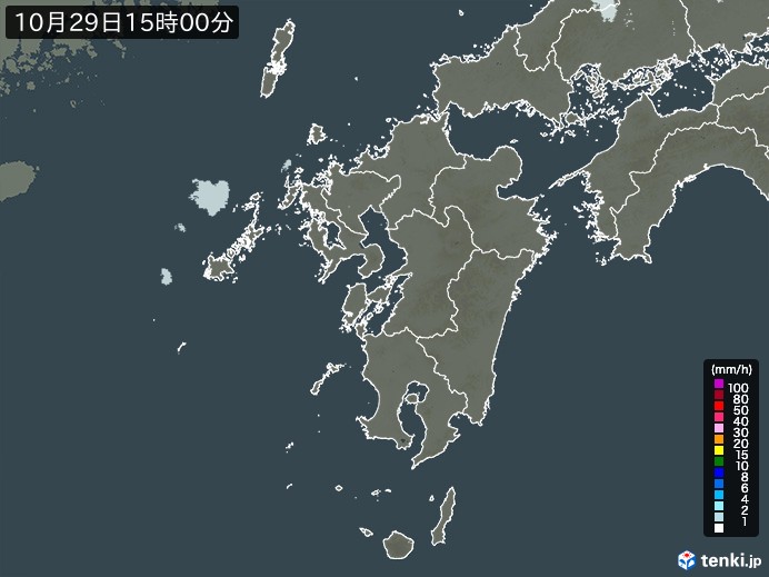 九州地方の雨雲レーダー(2023年10月29日)