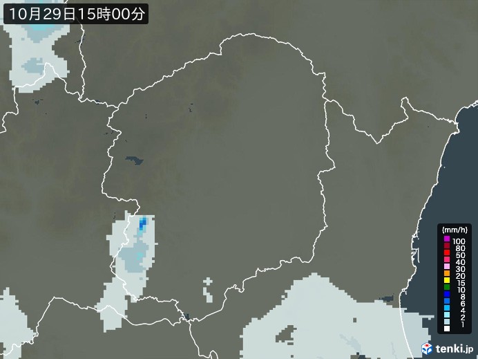 栃木県の雨雲レーダー(2023年10月29日)
