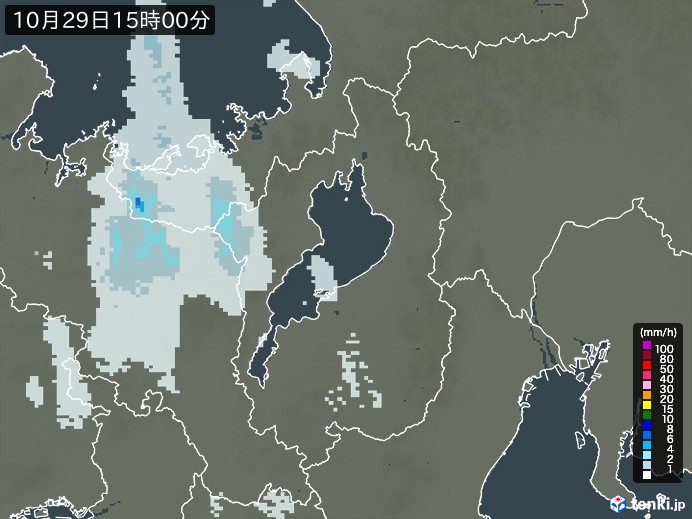 滋賀県の雨雲レーダー(2023年10月29日)