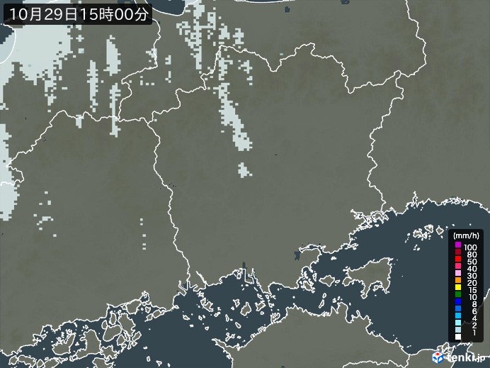 岡山県の雨雲レーダー(2023年10月29日)