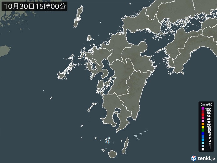 九州地方の雨雲レーダー(2023年10月30日)
